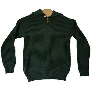 Atlantis Utlimate Weather Gear Worsted Virgin Wool Rib Knit Mens Pullover Green